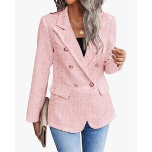 Mina Self Pink Gold Tweed Blazer w/Pockets SZ XL Winter Casual Career Old Money